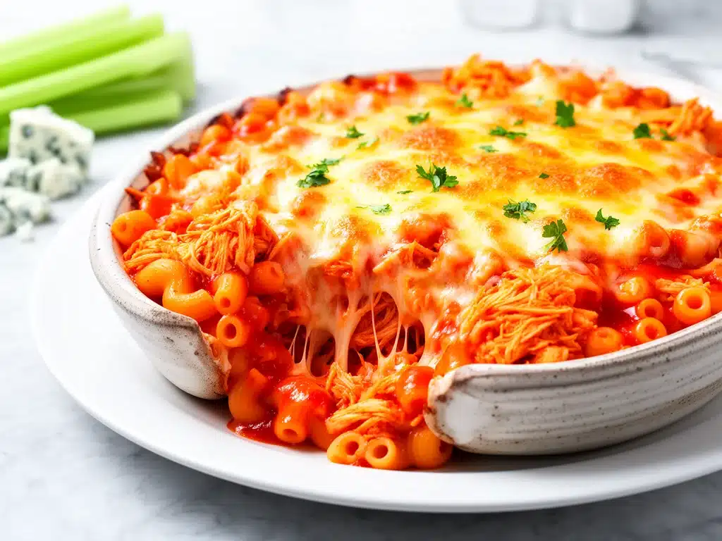 baked buffalo chicken mac and cheese - featured image