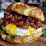 breakfast sandwich with fried egg and crispy bacon - featured image