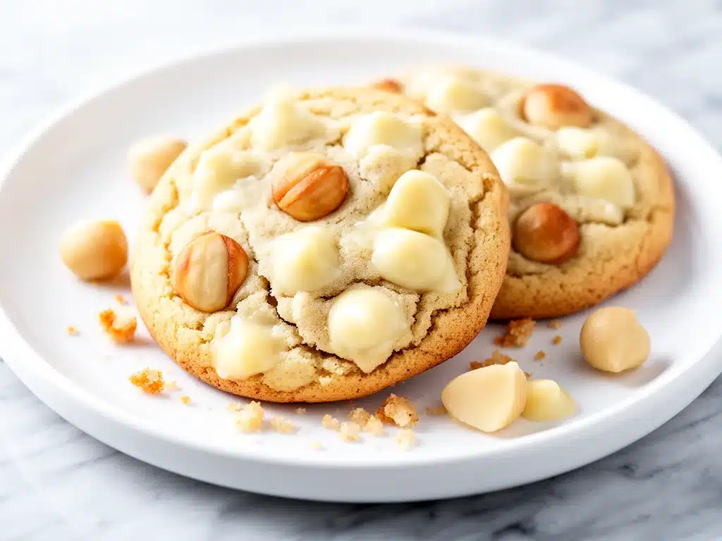 chewy white chocolate macadamia cookies - featured image