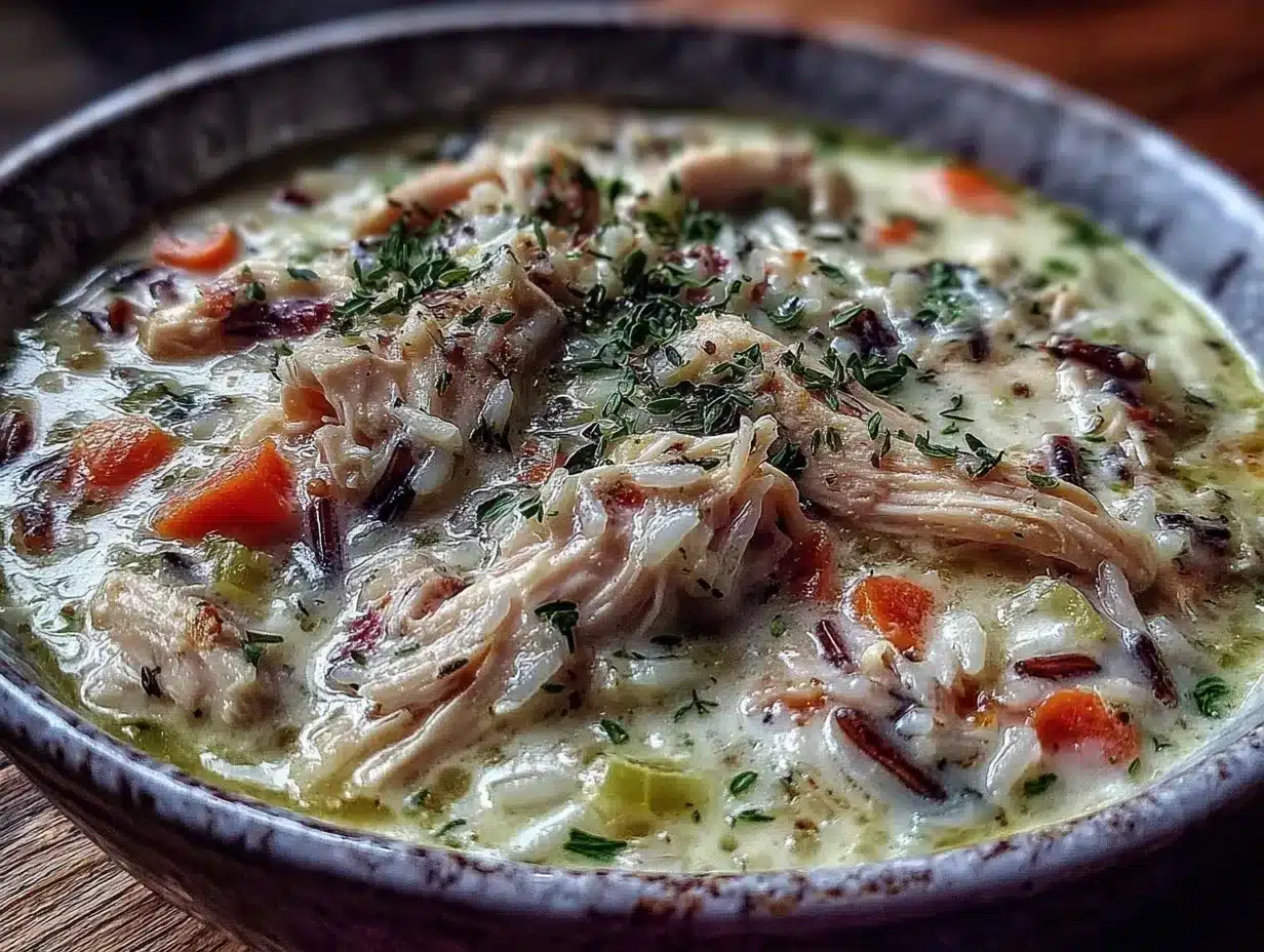 Cozy Chicken and Wild Rice Soup: 5-Step Creamy Thyme Bowl 4 chicken and wild rice soup preparation steps