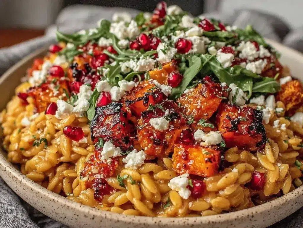 cozy fall orzo salad - featured image