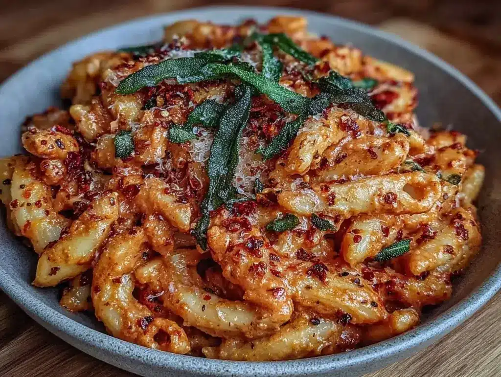 cozy pasta with pumpkin cream sauce and crispy sage - featured image