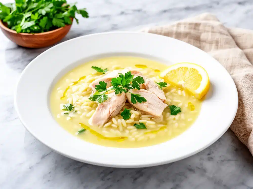 creamy lemon chicken orzo soup - featured image