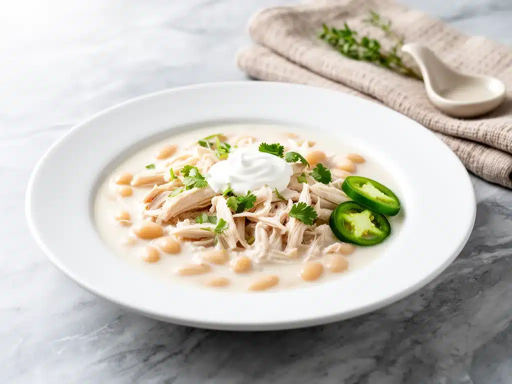 creamy white chicken chili with beans - featured image