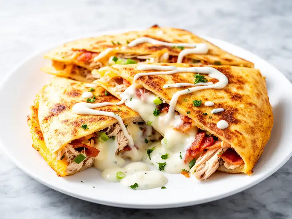 crispy chicken bacon ranch quesadillas - featured image