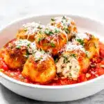 crispy garlic parmesan chicken meatballs - featured image