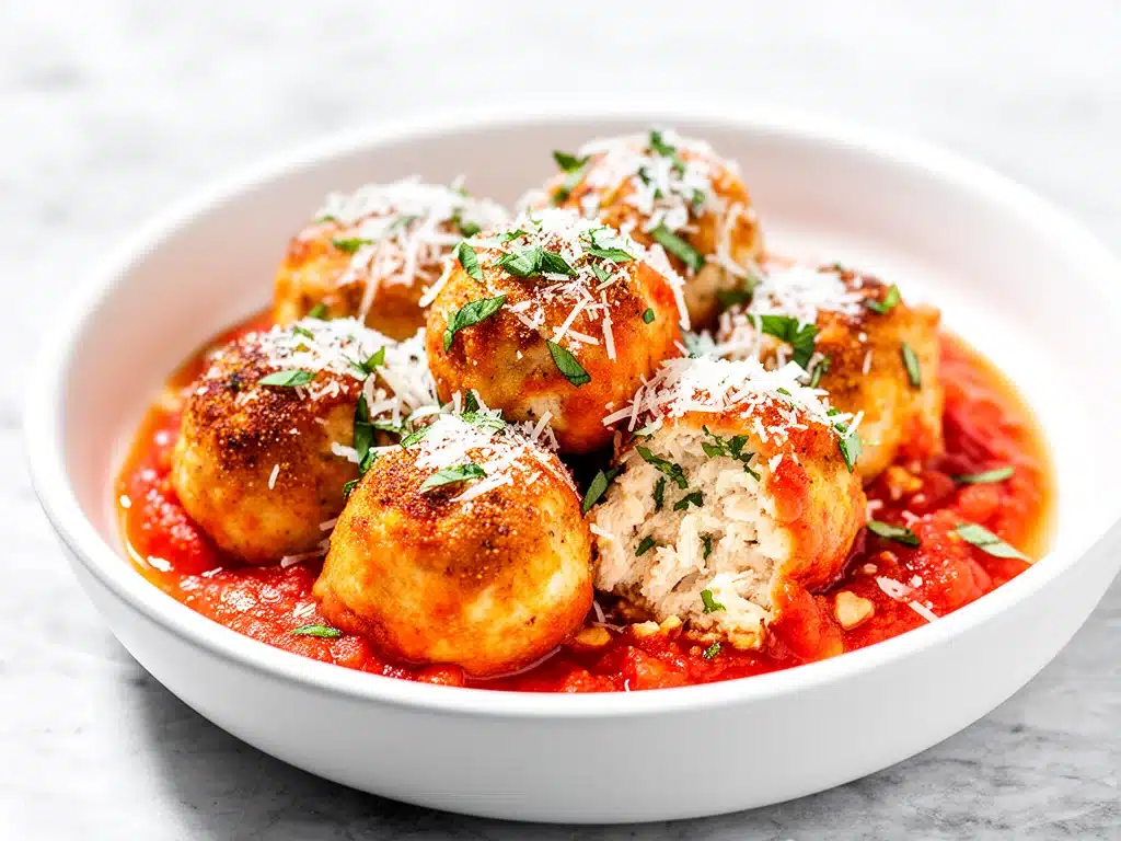 crispy garlic parmesan chicken meatballs - featured image