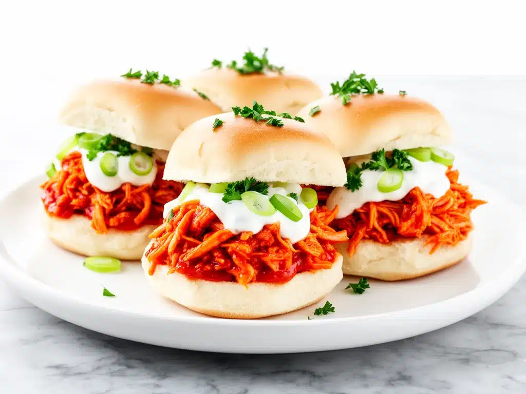 crockpot shredded buffalo chicken sliders - featured image