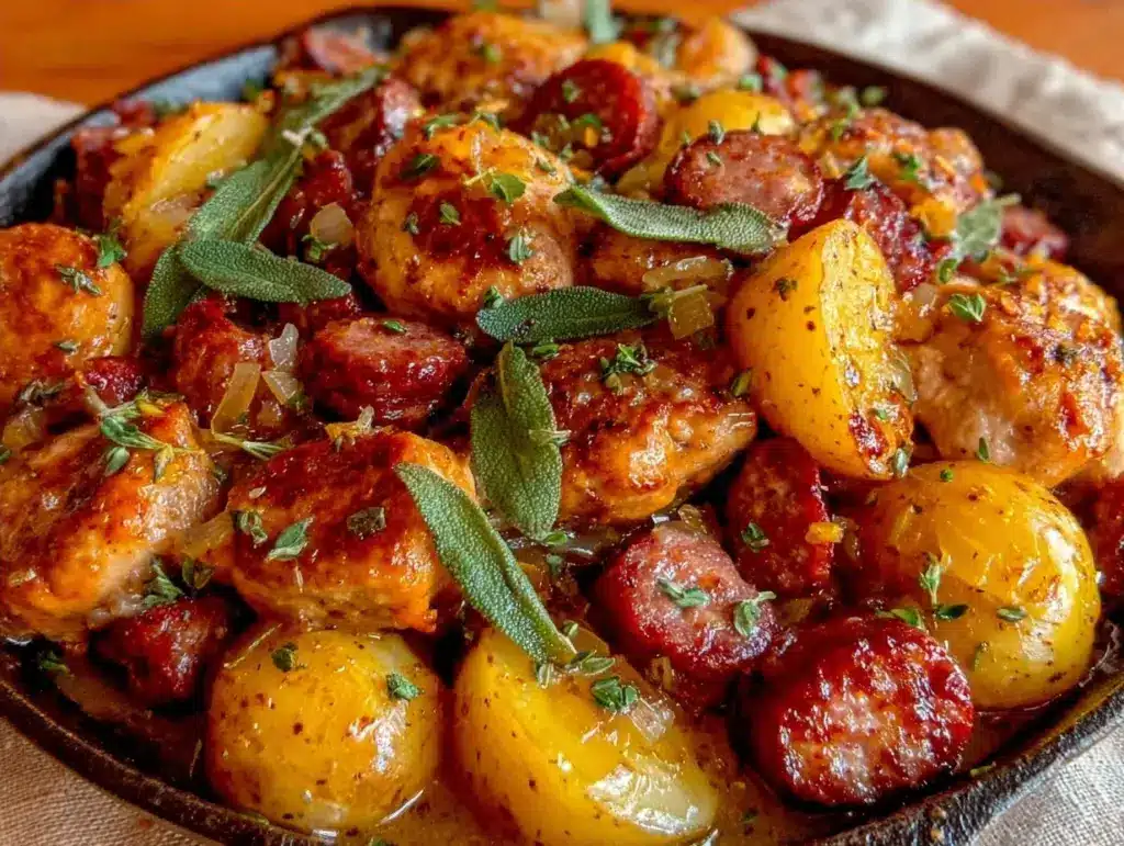 fall chicken and apple sausage skillet - featured image