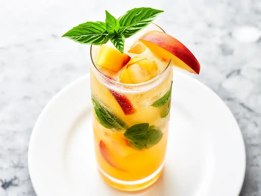 Fresh Peach Basil Sangria Mocktail Spritzer: 5-Min Easy Recipe 4 Fresh Peach Basil Sangria Mocktail Spritzer preparation steps