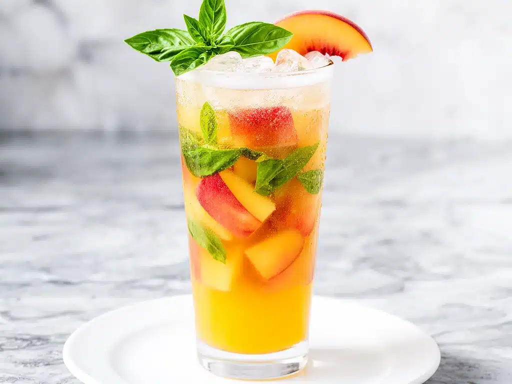 Fresh Peach Basil Sangria Mocktail Spritzer - featured image