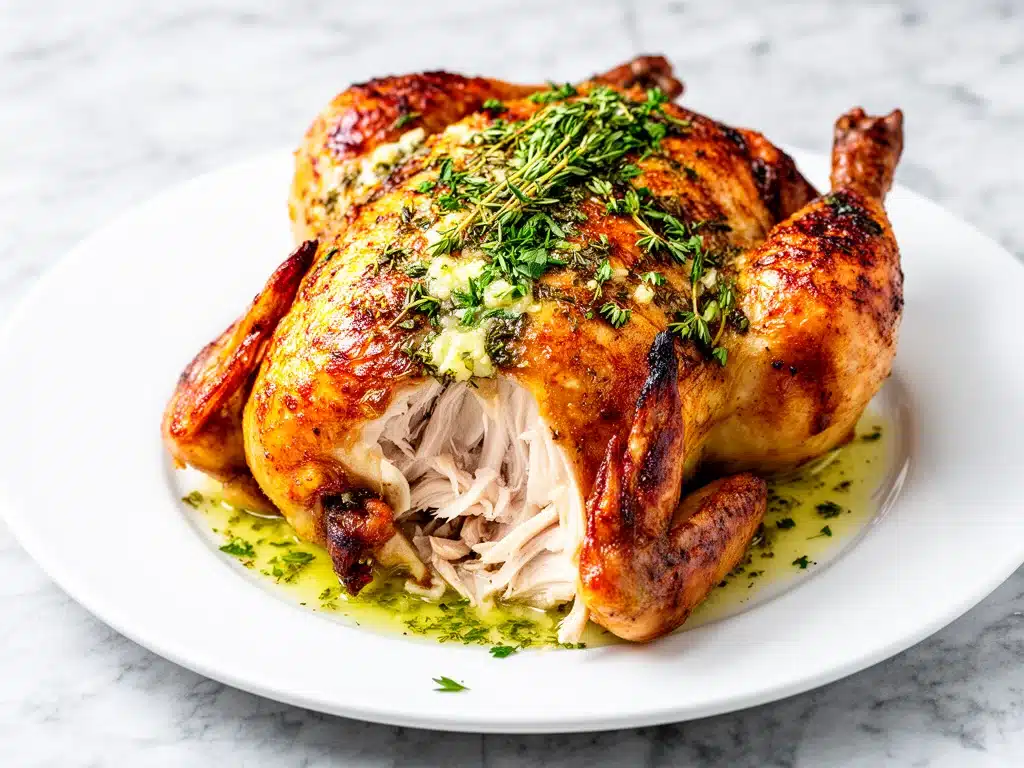 garlic herb butter roasted whole chicken - featured image