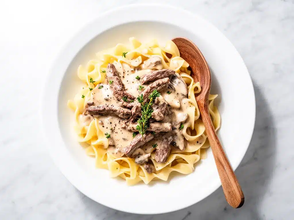 One-Pot Creamy Beef Stroganoff with Egg Noodles 4 one-pot creamy beef stroganoff preparation steps