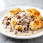 savory sausage gravy and biscuits casserole - featured image