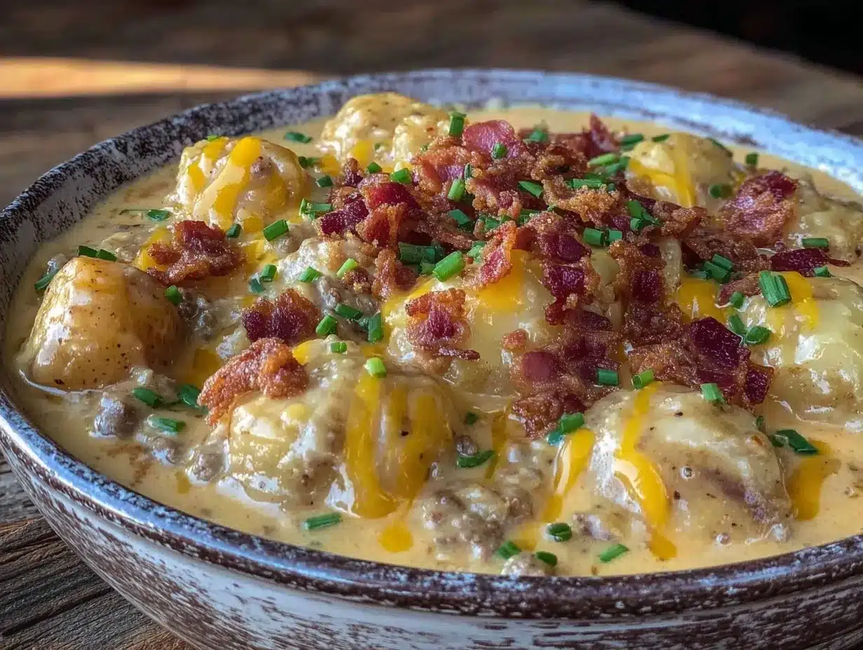 Creamy Cheeseburger Potato Soup with Bacon: 10-Min Fresh Harvest Dish 4 Creamy Cheeseburger Potato Soup with Bacon preparation steps