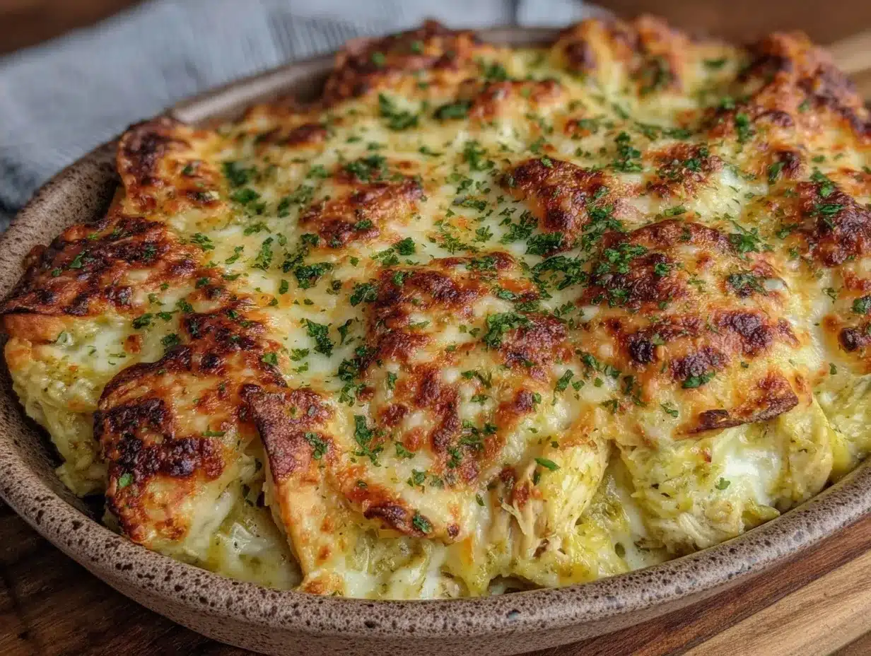 Gluten-Free Green Chile Chicken Enchilada Casserole in 40 Min 4 gluten-free green chile chicken enchilada casserole preparation steps