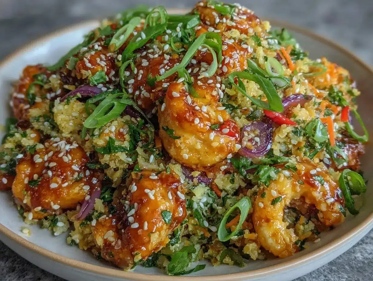 Low-Carb Cauliflower Fried Rice with Sesame Ginger Chicken 4 low-carb cauliflower fried rice preparation steps