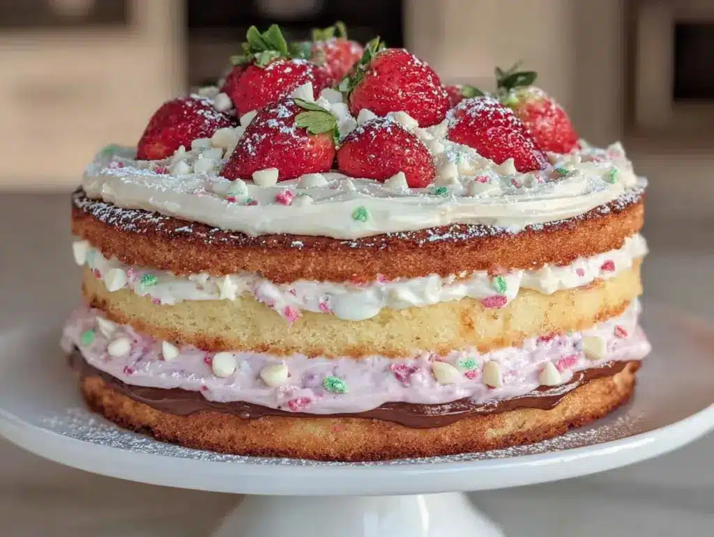 Home 3 Neapolitan Layer Cake with Strawberry Buttercream - featured image