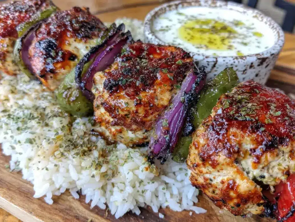 summer grilled chicken skewers - featured image